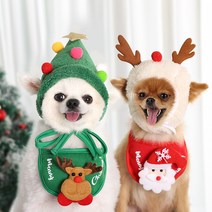 강아지 고양이 펫 크리스마스 모자 침수건 턱받이 테디파투 보미 가을 겨울옷룩용품, 빨간 침수건