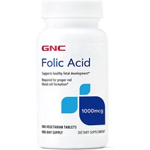 GNC 엽산 1000mcg 적절한 적혈구 형성에 필요한 건강한 태아 발달 지원 채식 포뮬러 100정