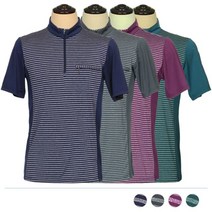 부분 잔 스트라이프 반팔 골프티, 그린_100