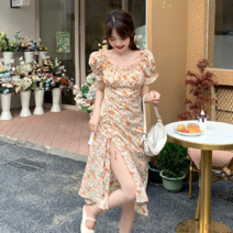 kirahosi 키라호시 티쉬 도라지 플라워 원피스 여 여름 슬림핏 77DH7292