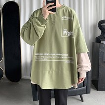 남자 라운드 맨투맨 데이핏 두 벌 겹쳐 입는 빅 사이즈 이너 학 맨투맨 후드티 남성 겨울 티셔츠 스웻셔츠 후드