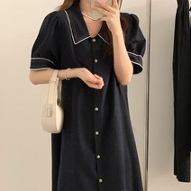 세미 A라인 스티치 코튼 린넨 원피스