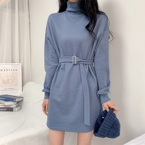 포디룩 (기모안감/3color) 벨트 폴라넥 맨투맨 미니원피스
