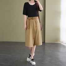다이뻐 리틀깽스 밴딩 벨트 포함 여름 코튼 면 미디 5부 반바지 린넨 와이드팬츠 치마바지 여름휴가패션 리조트룩