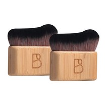 BS-MALL 메이크업 브러시 2개 세트 | 친환경 천연 대나무 손잡이 매우 부드러운 합성 빗살 얼굴 및 바디 사용에 적합 동물 실험 없음 여행 친화적