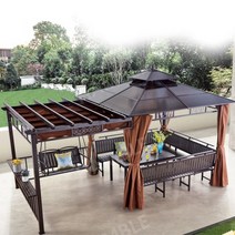 원두막 썬룸 전원주택 파고라, 3.5m햇빛파빌리온+3개의좌판+테이블+커튼.