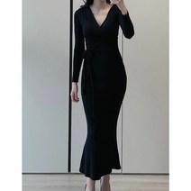 로미 DVF 랩 저지 블랙 롱 원피스