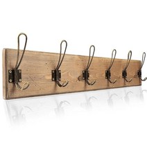 Ilyapa Barnwood 코트 랙 벽 마운트 - 후크가 있는 나무 벽 마운트 코트 랙 금속 후크 6개 - 모자 코트 주방 침실 등용 - 반우드, 27 Inch
