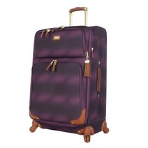 Steve Madden 디자이너 수하물 컬렉션 - 경량 71.1cm(28인치) 확장 가능한 소프트사이드 슈트케이스 - 내구성이 뛰어난 롤링 4개의 스피너 휠 체크 백 (섀도우 퍼플