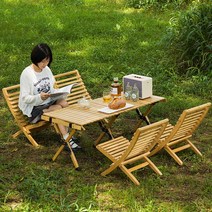야외 접이식 롤테이블 원목 의자 체어 캠핑 야영 차박, 소나무/ 통나무색 120CM(가방포함)