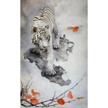 DIY피포페인팅 호랑이 재산 지켜줘 금전 복 가져다주는 수호신수 맹호 백호 타이거 풍수그림 유화그리기 집콕 취미 집중력향상 동물 정물화그리기 액자프레임포함 40*50CM, 맹호유화도안06번