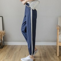 라인벌룬 팬츠 알라딘 바지 여름 여성 9부 면 바지 카뎃블루 L