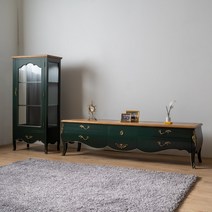 소피아엘렌 엘레나 프렌치 엔틱 거실장 세트 장식장 인테리어 티비 다이 원목 TV 다크 딥 그린