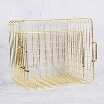 철제 빨래 세탁 바구니 스테인레스 올 스텐 손잡이가 있는 북유럽 스타일 바스켓 골드 홈, 2.Gold  Large