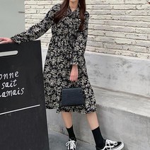 페이퍼먼츠 여성 스카프 카라넥 프릴 플라워 롱 원피스 (브로치포함) 13638