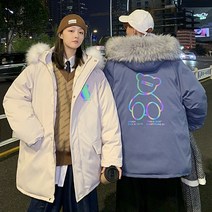 Tagi.겨울 곰돌이 야광 털후드 패딩 남자 여자 두꺼운 코트