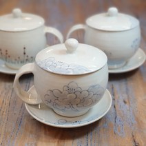 전통 백자 대추 생강 쌍화차 도자기 뚜껑 찻잔 300ml, 목단