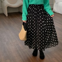 도트 플리츠 밴딩 주름 롱스커트 SK