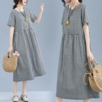 도니와 라운드넥 체크 원피스 루즈핏 홈웨어