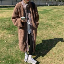 겨울 여성 캐주얼 여학생 두꺼운 따뜻한 롱 뽀글이 후리스 여자 오버핏 패딩 재킷 부클 방한 코트 아우터 브라운 색상