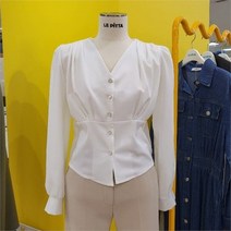 르피타 DP01 핀턱 셔링 브이넥 블라우스 L231UBL211