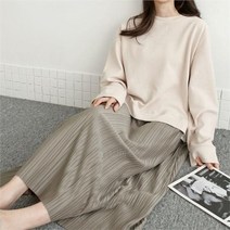 셀러허브 패션 여자 주름원단 아코디언 맨투맨 롱원피스