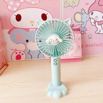 4엽 USB충전식 핸디팬 무드등 겸용 쿠로미 헬로키티 마이멜로디 시나모롤 폼폼푸린 페이스 캐릭터 무선 미니선풍기 휴대용 폰거치대 스탠드겸용 저소음 선물용 캠핑 등산용, 색상3번-시나모롤, 핸드팬 무드등 겸용