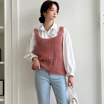 봄 가을 레이어드룩 유넥 스퀘어넥 하찌 니트 골지 뷔스티에 탑 베스트 망고 조끼