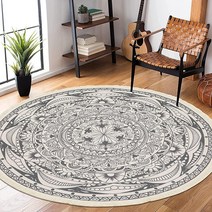 HEBE 4 피트 원형 보헤미안 만달라 핸드 우븐 러그 121827, 6 ft Diameter, Exotic Floral-grey