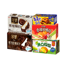 [안녕골목마켓]몽쉘 생크림(6개)+몽쉘 카카오(6개)+카스타드(6개)+촉촉한초코칩(6+2)+후레쉬베리(6개), 5종과자선물세트