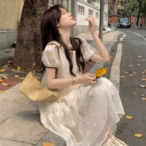 동남아여행 원피스 동남아 여행룩 베트남 태국 필리핀 젠틀 스타일 퍼프 슬리브 드레스 여성용 새로운 프