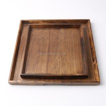 애쉬목 고급 엔틱 정사각 나무 쟁반 2size, 중