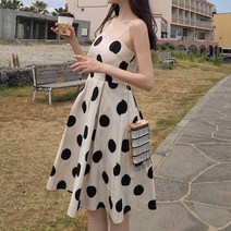 땡땡이 원피스 미디 롱원피스 나시 휴양지 바캉스