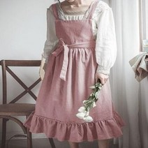 원피스앞치마 프릴앞치마 바리스타앞치마 여성용 중세 코튼 린넨 요리 주방 앞치마 상점 꽃 가게 작업실 미용사 정원, 9.Pink