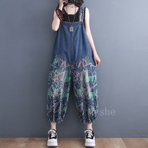 [Myshe]여성 멜빵바지 캐주얼 7부 점프슈트 루즈핏 Qi615BD08