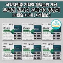 뇌 두뇌 기능 건강 기억력 좋아지는 뇌에 좋은 기억 장애 예방 개선 혈액 순환 순환제 혈관 질환 막힘 증상 나쁜 콜레스테롤 중성지방 낮추는 영양제 브레인 알티지 오메가3 30캡슐, 6개