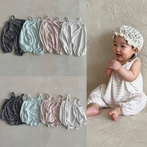 LL쿨쿨 나시슈트 아기오버롤 바캉스룩 단가라 신생아옷