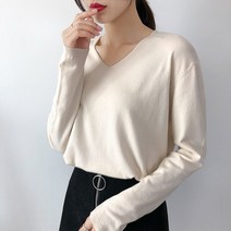 니트 톱 가을겨울 와이드 루즈핏 키치한 긴 소매 이너 풀오버 후드 브이넥 스웨터 여성 핏아우터 2067359083