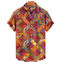 신혼여행 유럽 필리핀여행 남성용 셔츠 컬러풀한 프린트 하와이안 캐주얼 반팔 개성 추상 빈티지 오버사이