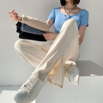 똑소녀 여성용 밴딩 와이드핏 팬츠 옆트임 소프트 찰랑 바지 4color