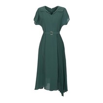베스띠벨리 22S S 오픈 카라 쉬폰 벨티드 언밸런스 롱 원피스 BEO2531GR