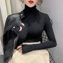 긴팔 슬림핏 기모 하이넥 폴라 티