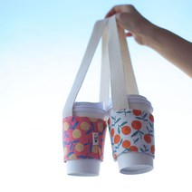 온연구소 테이크아웃 컵홀더 드링크백 드링크 에코백, 상큼오렌지 화이트