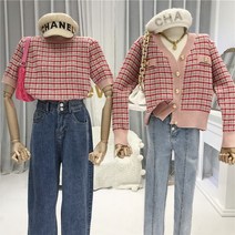 여성 가을 체크무늬 골드버튼 가디건 BR 06