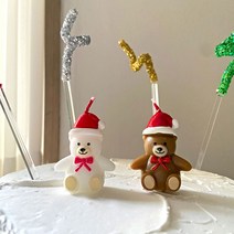 히얼투파티 크리스마스 산타 모자 곰돌이초 화이트 브라운 예쁜 홈 파티 초