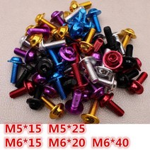 휠캡 수입차부품 볼트너트 M6 M5 믹스 사이즈 알루미늄 금속 오토바이 나사 모터 데칼 모토 볼트 5MM 6MM 크로스 프레임 장식용 몰딩 너트 10 개, 빨간+M5X25