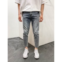 홀림 9부 반배기 허리밴딩 데님 남자 청바지 (CH-9082)
