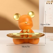 나무 조각품 정원 조각품 브론즈 조각품 Northeuins nordic resin bear tray figuinres home living room 침실 key storage, 오렌지 베어