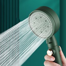 온오프 스탑 물멈춤 5단 샤워기 원터치 버튼 수압 상승 안개 분사 마사지 욕실 샤워 헤드, 그린, 1개