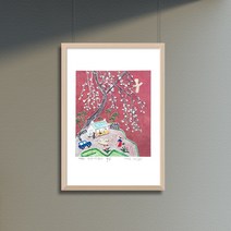 제주생활의 중도 (150 Editions) Red Sky 이왈종 판화, (원목)우드베이지